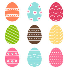 Set of colorful easter eggs isolated on white background.Collection of vivid egg vector graphic illustration.