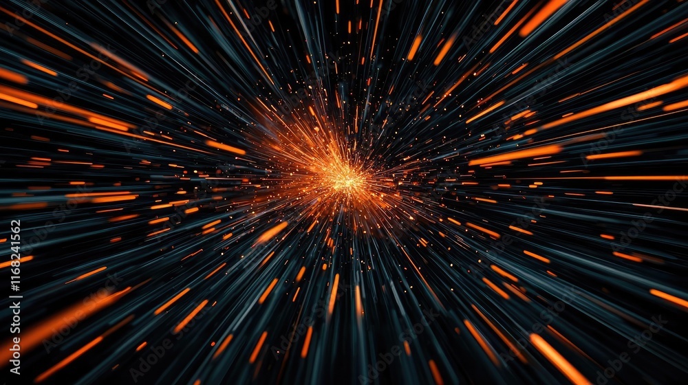 Poster Burst abstract background concept. Dynamic abstract image showcasing streaks of light in motion, conveying speed and energy.