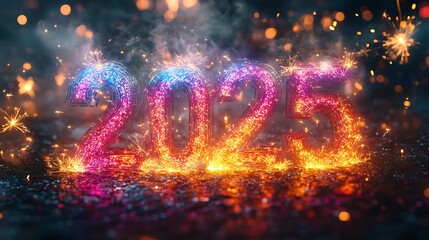 Fototapeta premium Celebratory fireworks marking 2025 countdown night sky festive