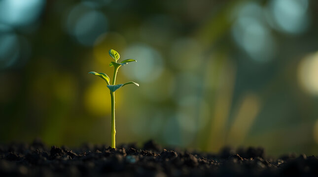 Fototapeta close up picture of the sapling of the plant is growing Closeup Young Plant Growing Soil Concept Stock Photo