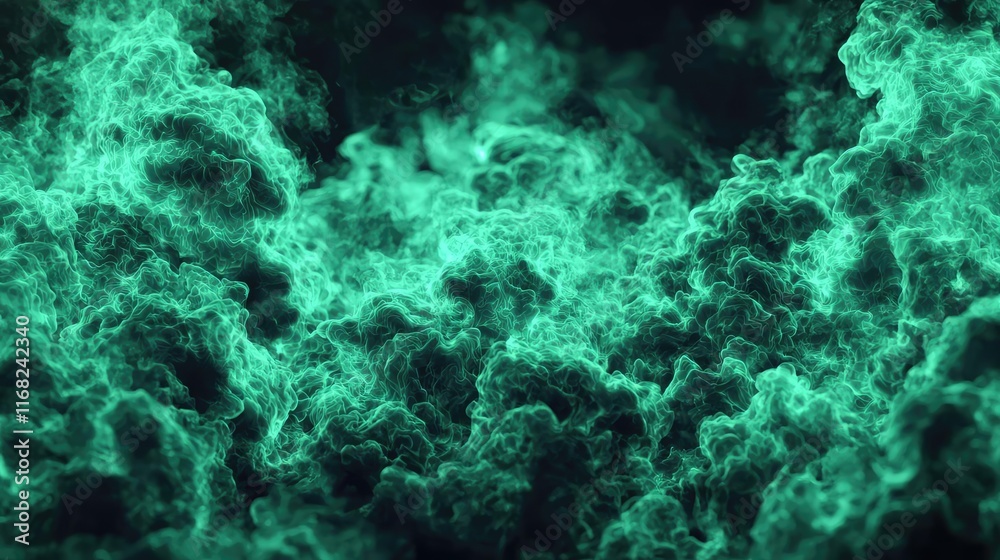 Poster Burst abstract background concept. Abstract green smoke texture with glowing particles, ideal for backgrounds and designs.