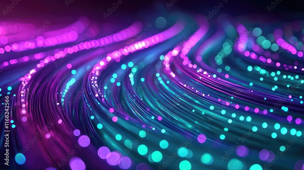 Poster Galaxy abstract background concept. Abstract design with vibrant waves of colorful lights and glowing dots in 3D.