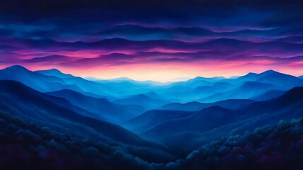 Fototapeta premium Aerial perspective of Blue Ridge Mountains transitioning into twilight colors 
