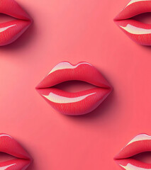 Cartoon red lips on pink create a playful, modern wallpaper pattern, perfect for youthful and fun designs.
