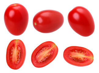 Cherry tomatoes and halved isolated, transparent PNG, PNG format.