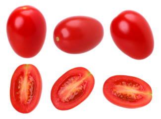 Cherry tomatoes and halved isolated, transparent PNG, PNG format.