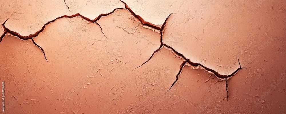 Poster Grungy abstract background idea. Close-up of cracked plaster on a wall, showcasing distinct textures and patterns.