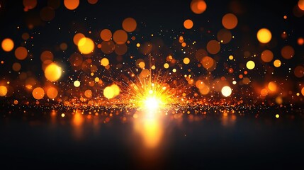 Naklejka premium Burst abstract background concept. Bright glowing orange particles shining against a dark background, creating a magical ambiance.