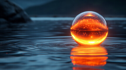 A single glowing orb floats in a dark void, symbolizing mystery, solitude, and the infinite, with space on the side to suggest the vast unknown and chaotic forces beyond its luminous presence

