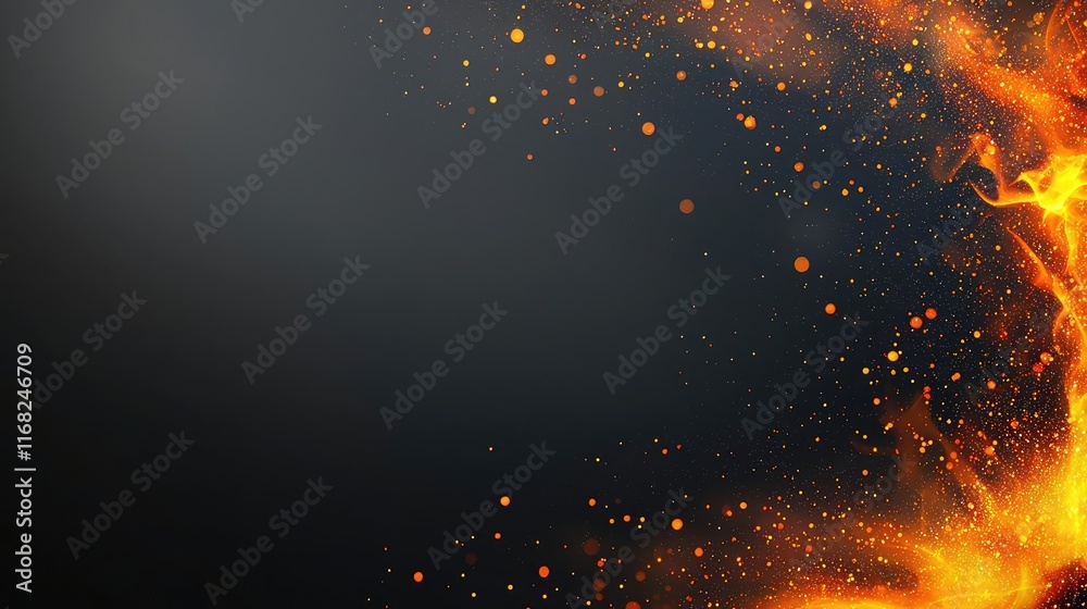 Poster Burst abstract background concept. Dynamic background featuring vibrant flames and glowing sparks on a dark canvas.