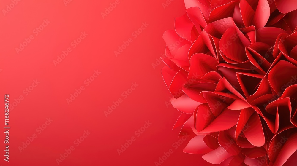 Poster Burst abstract background concept. Vibrant red flower petals creating a stunning visual display against a smooth red background.