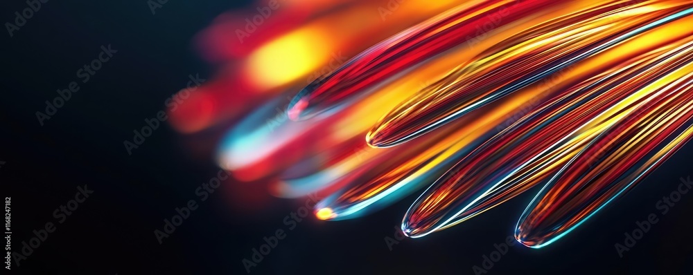 Poster burst abstract background concept. abstract colorful fiber optics cables illuminated with vivid ligh