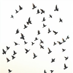 Naklejka premium Flock of Birds in Flight Against a Pale Sky, Creating a Sense of Freedom and Movement in Nature