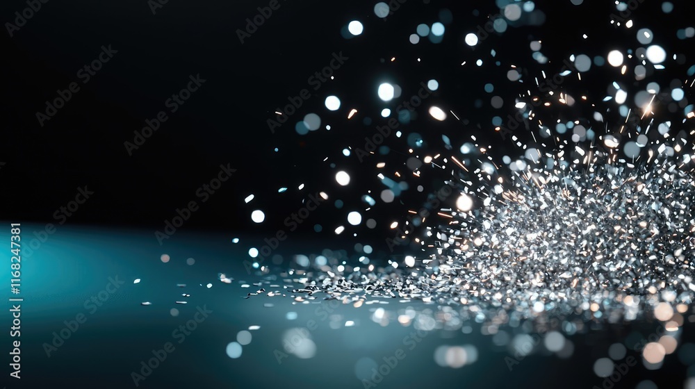 Poster Burst abstract background concept. A mesmerizing display of sparkling glitter particles on a dark background.