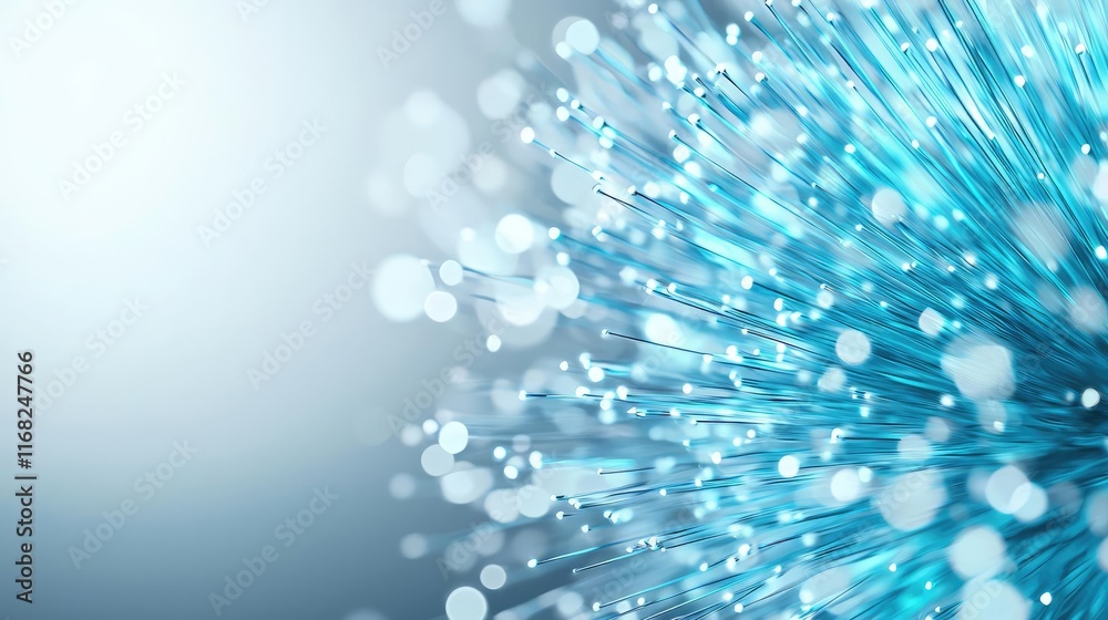 Poster Burst abstract background concept. Abstract blue light pattern resembling fiber optics with bokeh effects.