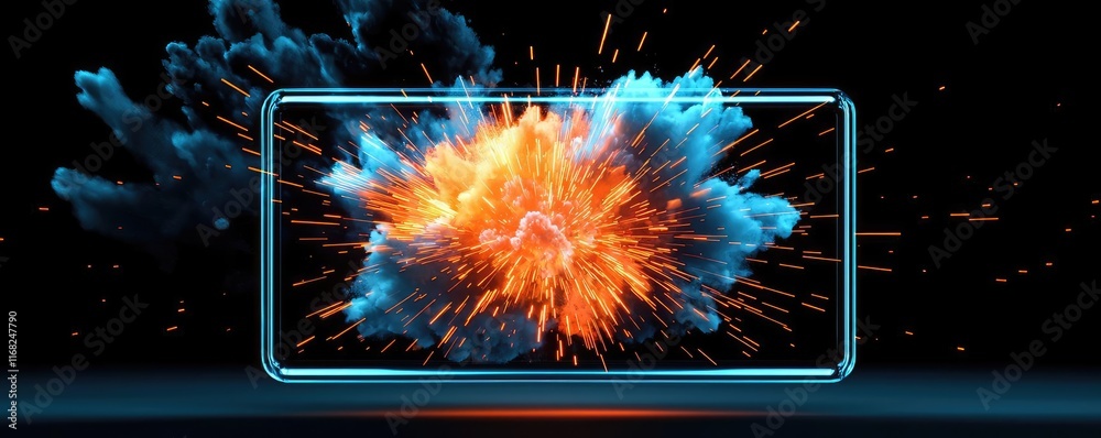 Poster Burst abstract background concept. An innovative explosion effect showcases advanced digital artistry in a modern frame.