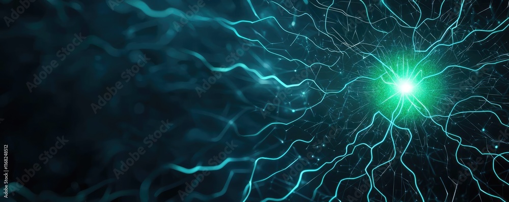 Poster Burst abstract background concept. Abstract representation of energy flow with glowing particles and waves.