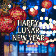 Chinese Lunar New Year 2025 - Year Of The Snake. Social Media Square. Oriental Lanterns - Chinese Lanterns. Social Media Square. Scene. Blank template. Design illustration.