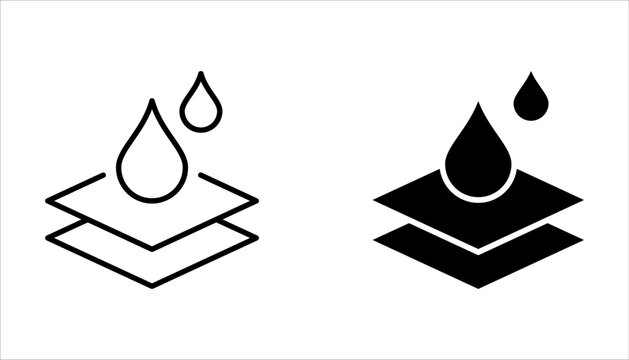 Waterproof icon set. Waterproof sign collection. Water repellent surface symbol concept on white background