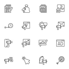 Digital marketing line icons set