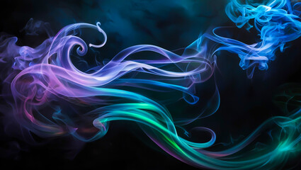 Vibrant, colorful smoke billowing against a dark background, rising from , atmospheric and captivating