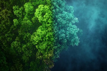 Aerial perspective of green and brown zones, showing deforestation impact 