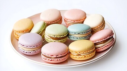 Obraz premium Delightful Pastel Macarons Collection Sweet French Pastry Treats on Plate