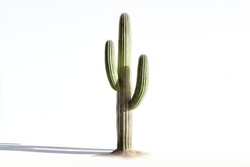Tall cactus with three arms stands against a white background, showcasing its unique texture and form.