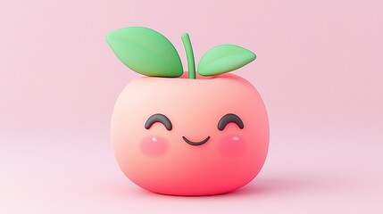 Happy 3D apple on pink background, cute character, digital art, for kids