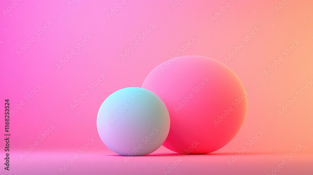 Poster abstract composition of colorful spheres on a gradient background.
