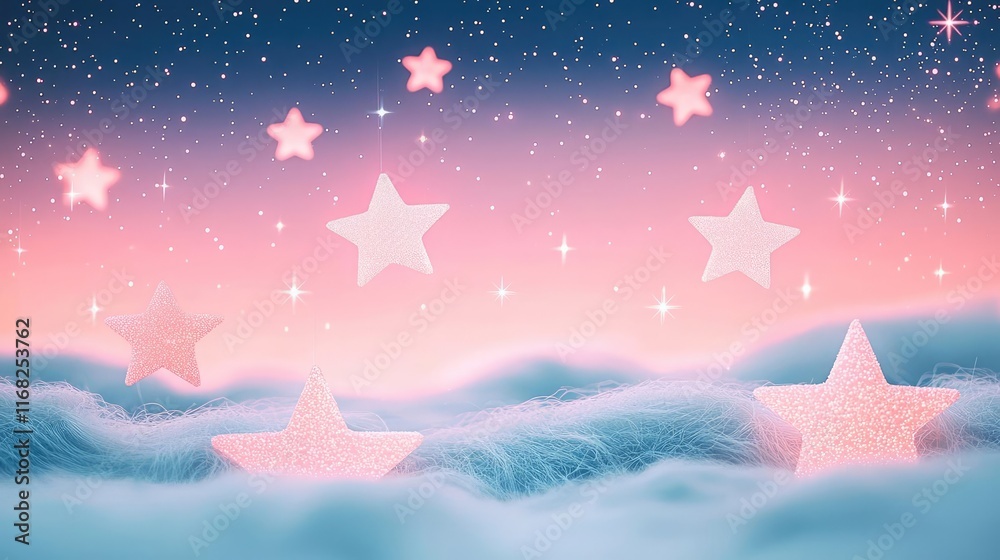 Poster galaxy abstract background concept. dreamy night sky with pastel stars and clouds, creating a serene