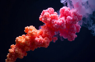 Vibrant, colorful smoke that billows up. Contrasting black background.