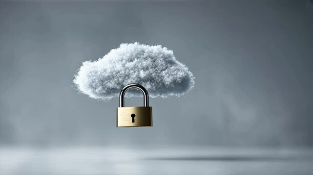 A cloud in the form of an open padlock floats in the sky, symbolizing payment gateway security, data encryption, and secure payment in the cloud