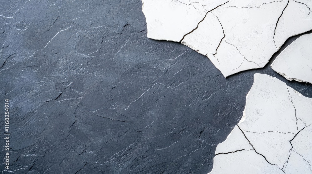 Poster Grungy abstract background idea. A textured surface with cracks in black and white, showcasing contrast and natural patterns.