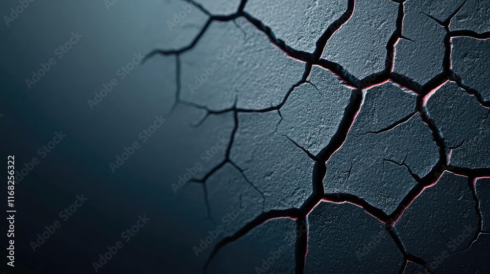 Poster Grungy abstract background idea. Close-up of a cracked surface, showcasing texture and depth in a dark setting.