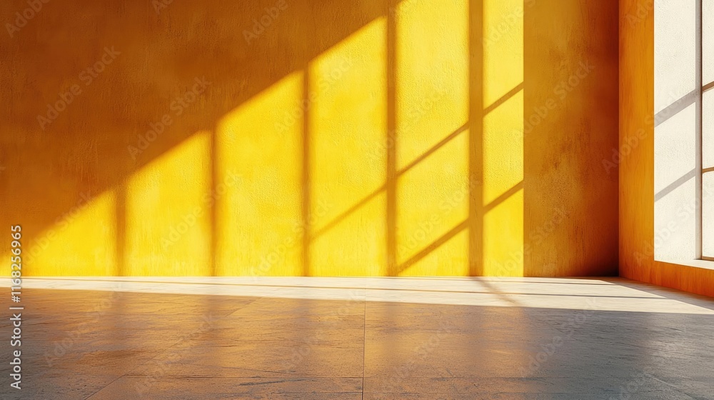 Poster grungy abstract background idea. a bright, sunlit interior with yellow walls and shadows from large 