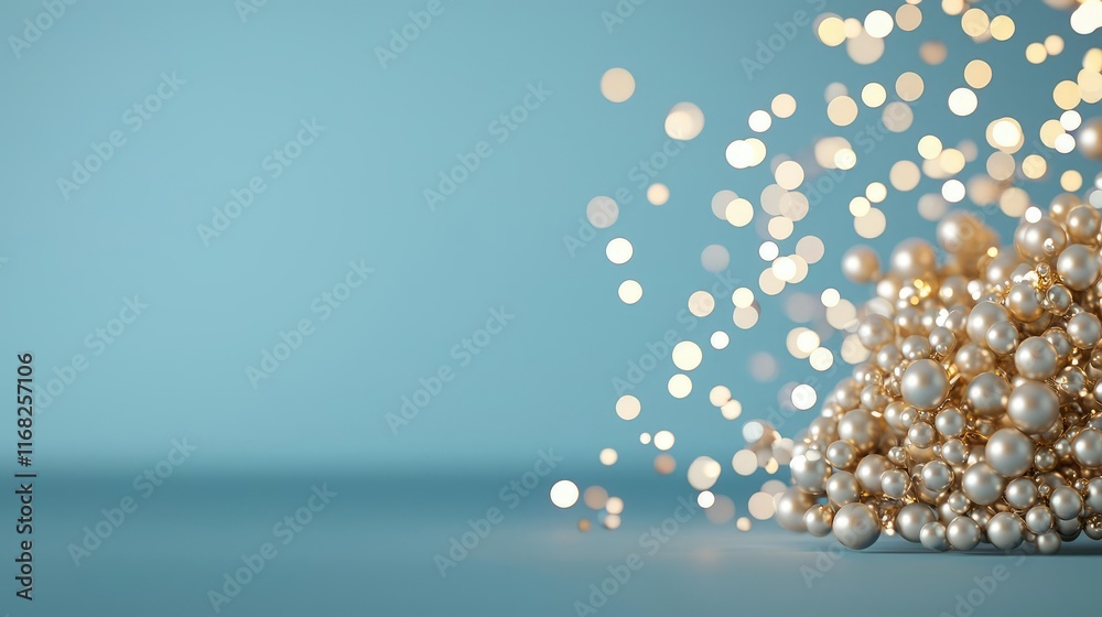 Poster A stunning display of pearls on a soft blue background, creating an elegant visual effect.