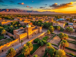 Obraz premium Aerial View of Taroudant, Morocco: Ancient Walls & Lush Oasis Drone Photography
