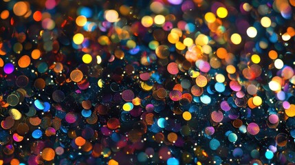 Abstract bokeh background with multi-colored glowing circles creating a festive look