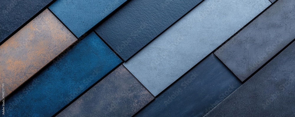 Poster Grungy abstract background idea. Contemporary wall design featuring geometric patterns in shades of blue and gray.