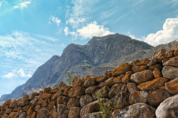 A stone wall in the mountains.