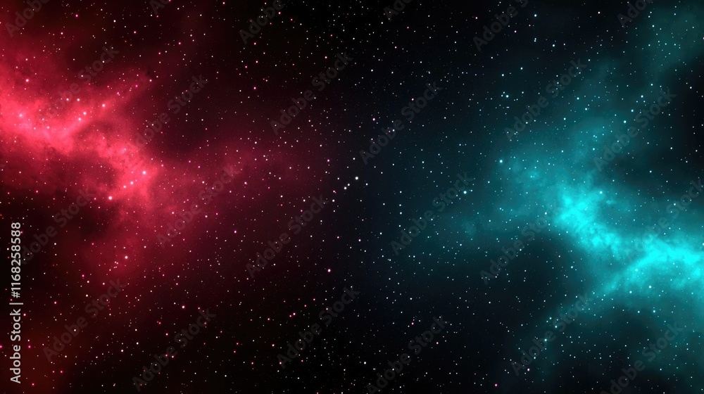 Poster galaxy abstract background concept. a mesmerizing cosmic scene featuring vibrant red and teal nebula