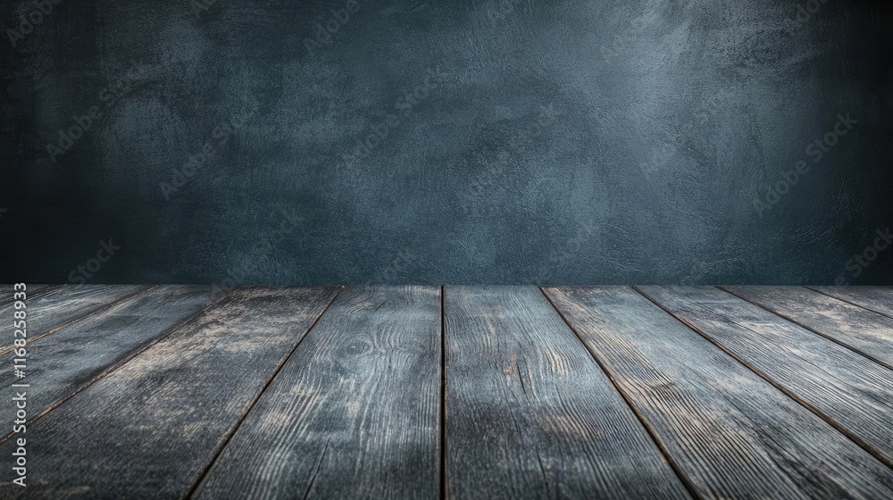 Poster Grungy abstract background idea. Textured dark background with rustic wooden floor for design and creative projects.