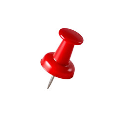 Red Push Pin, 3d rendering isolated on transparent background. Red push pin cut out.