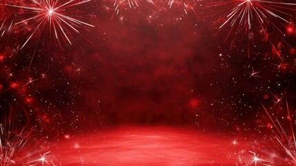 A vibrant red background with sparkling fireworks, perfect for festive celebrations and event promotions.