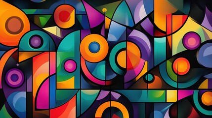 Obraz premium Abstract bright geometric shapes overlapping with vibrant colors on a dark background