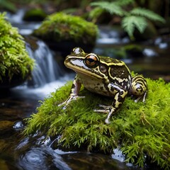 Obraz premium Booroolong Frog by the Creek: A Peaceful Moment in Its Natural Habitat