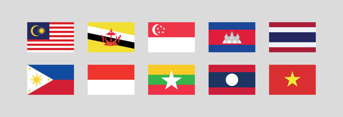 
Association of Southeast Asian Nations Flag Set. Flag Bundle of ASEAN Members country. 