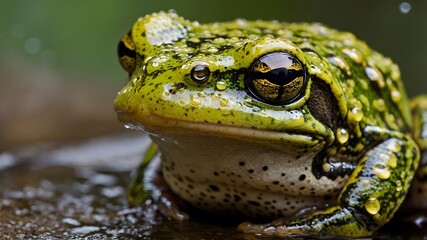Obraz premium Vibrant Colors of the Booroolong Frog: A Close-Up of Its Yellow and Green Skin