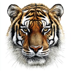 Fototapeta premium Detailed Portrait of a Majestic Tiger Head Capturing Striking Features and Powerful Expression in Vivid Colors